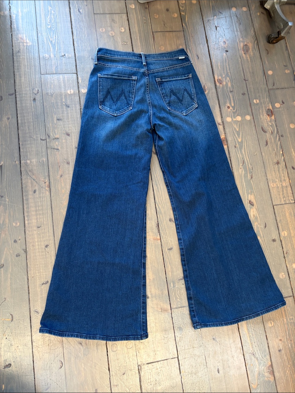 Wide Leg High-Rise Women's Mother Jeans - Dark Blue
